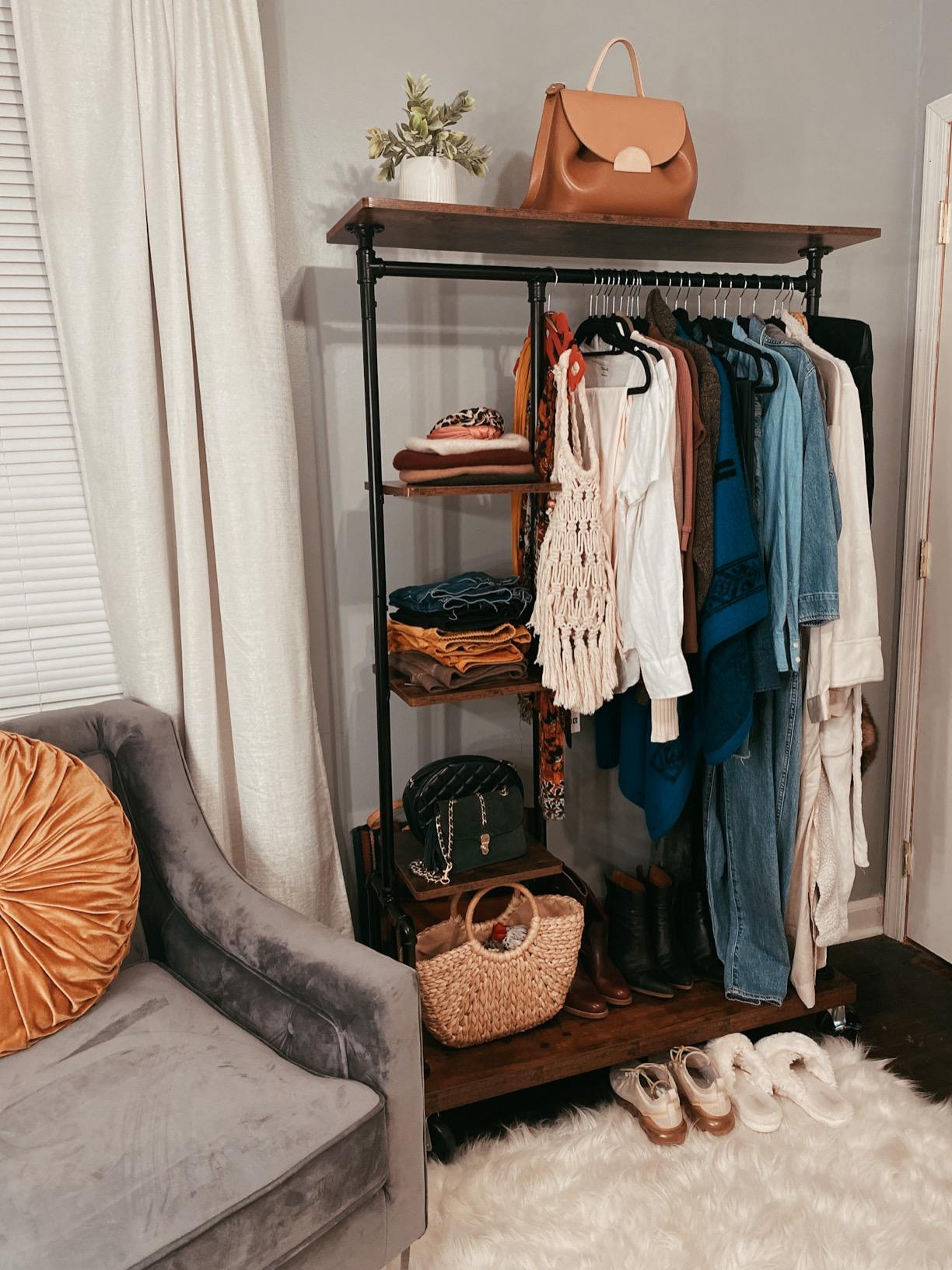 Industrial Brown Clothing Rack on Wheels - HWLEXTRA