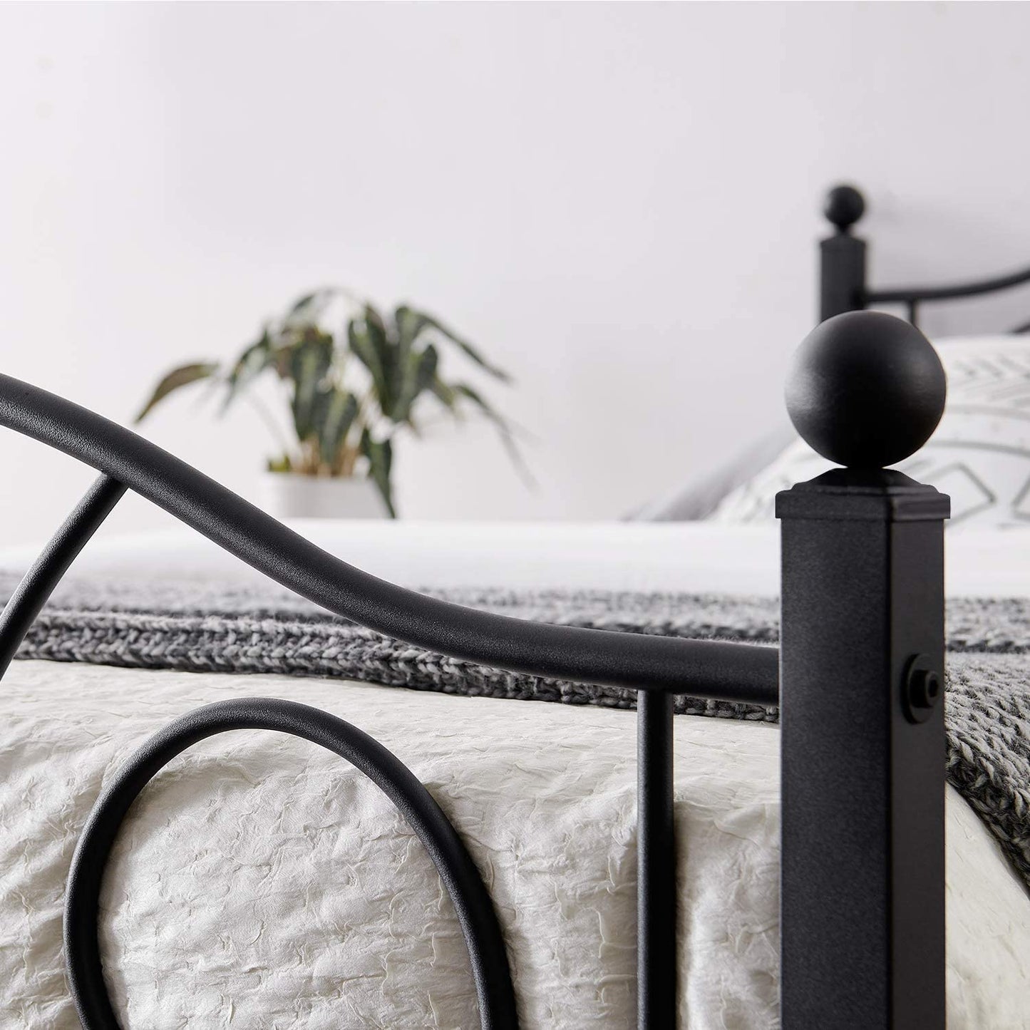 Metal Bed Frame with Headboard and Footboard, Iron Mattress Foundation No Box Spring Needed