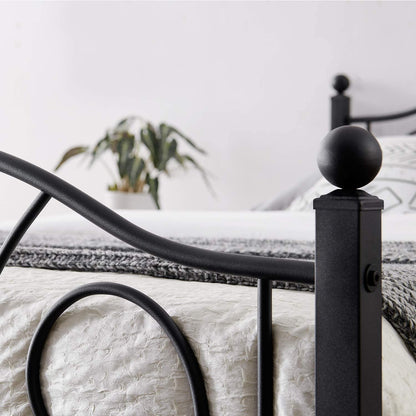 Metal Bed Frame with Headboard and Footboard, Iron Mattress Foundation No Box Spring Needed