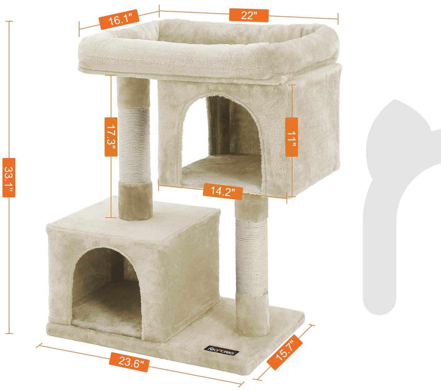 Cat Tree for Large Cats, 2 Cozy Plush Condos and Sisal Posts - HWLEXTRA 