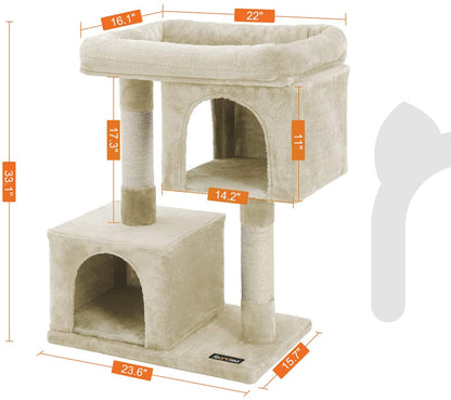 Cat Tree for Large Cats, 2 Cozy Plush Condos and Sisal Posts - HWLEXTRA 