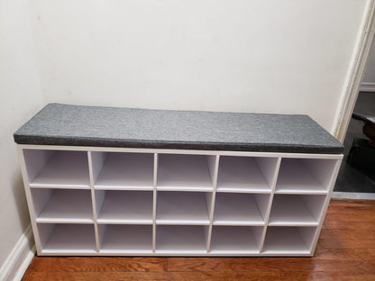 Shoe Bench with Cushion, 15-Cube Storage Bench, Holds up to 440 lb - HWLEXTRA 
