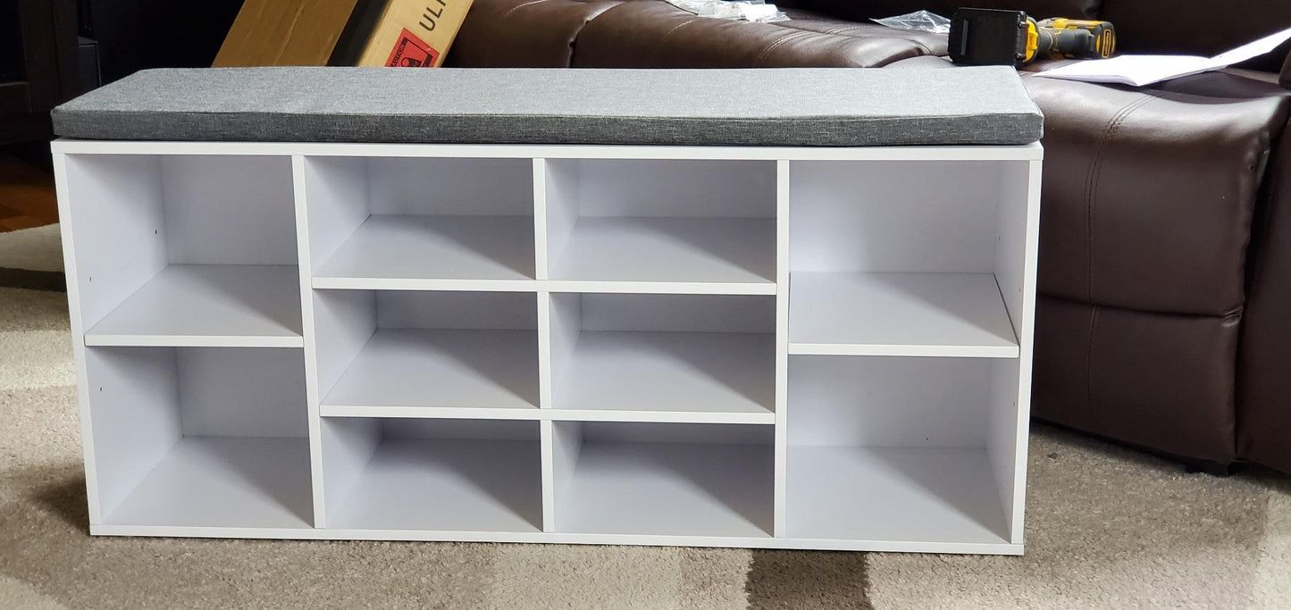 Cubbie Shoe Cabinet Storage Bench with Cushion, Adjustable Shelves, Holds up to 440lb