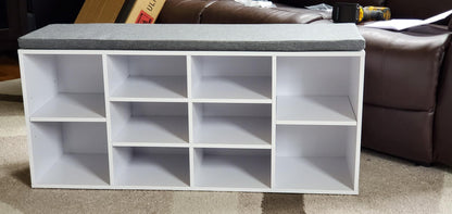 Cubbie Shoe Cabinet Storage Bench with Cushion, Adjustable Shelves, Holds up to 440lb