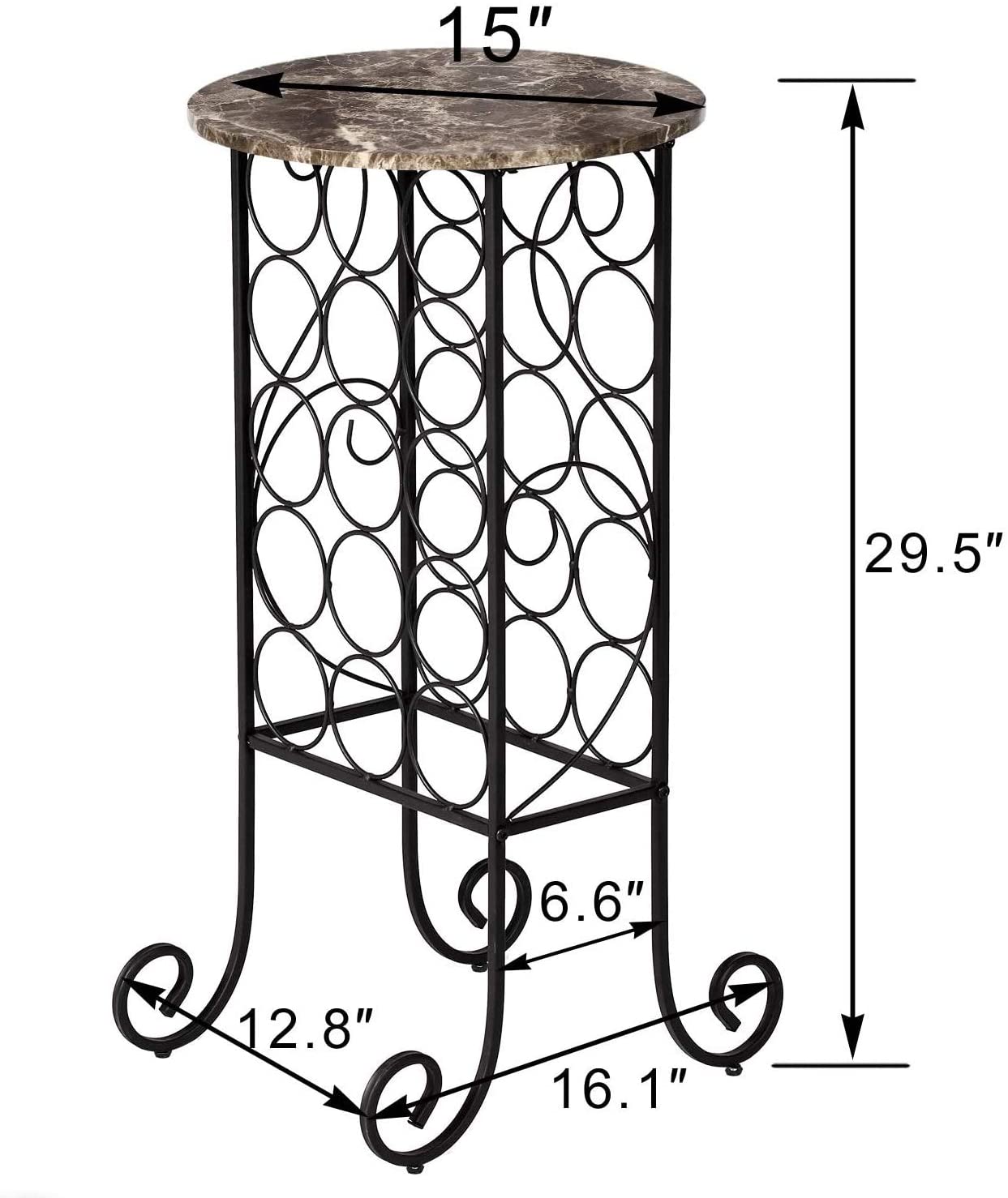 Metal Wine Rack Console Table, Holds 15, Freestanding Floor Bottles Organizer & Display Shelf