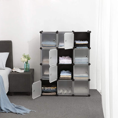 Cube Storage Organizer, 12-Cube Closet Storage Shelves, DIY Plastic Closet Cabinet - HWLEXTRA 