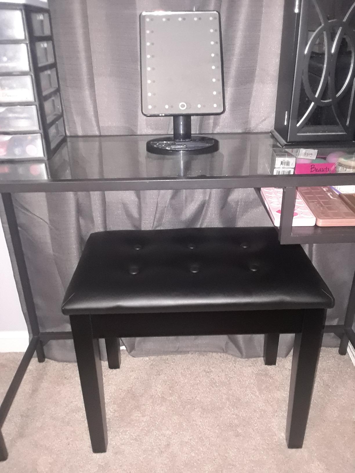Padded Wooden Piano Vanity Bench Stool with Music Storage - HWLEXTRA 