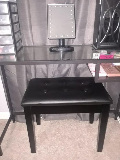 Padded Wooden Piano Vanity Bench Stool with Music Storage - HWLEXTRA 