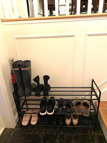 3-Tier Shoe Rack Metal Shoe Tower Shelf Storage Organizer Cabinet Hold up to 15 Pairs Shoes Black - HWLEXTRA