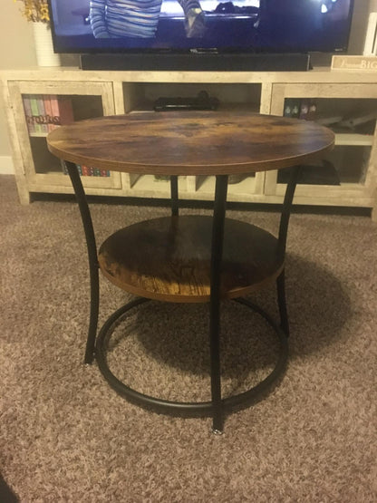 Side Table | Round End Table with Shelves - HWLEXTRA 