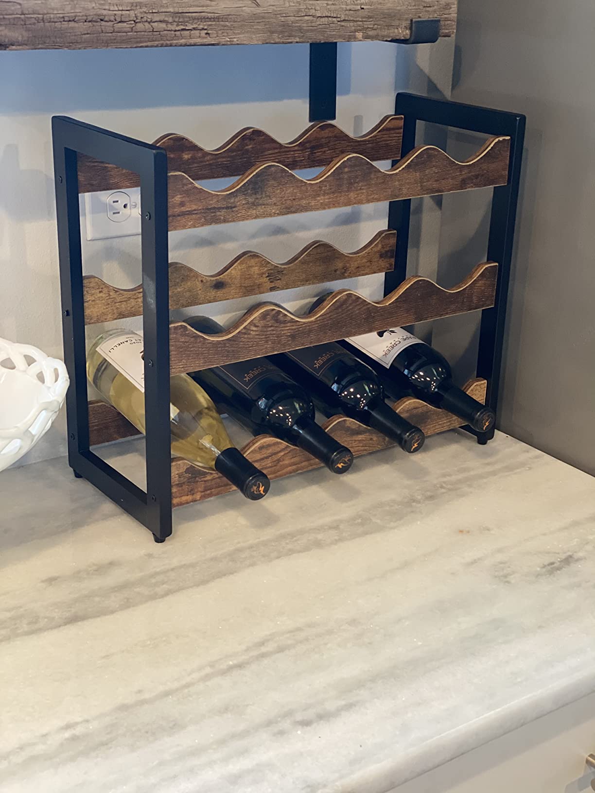 Countertop Wine Rack, 3-Tier Display Wine Storage Shelves, Holds 12 Bottles, Bamboo Wobble-Free Bottle Holder