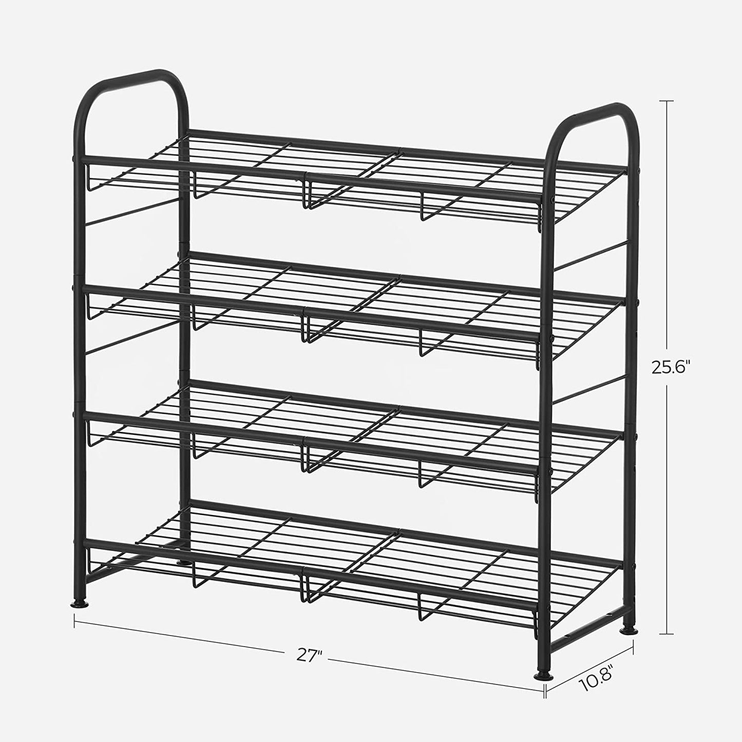 Stackable Shoe Rack, 4-Tier Shoe Rack Storage Organizer, Hold up to 16 Pairs, Steel, 27 x 10.8 x 25.6 Inches - HWLEXTRA 