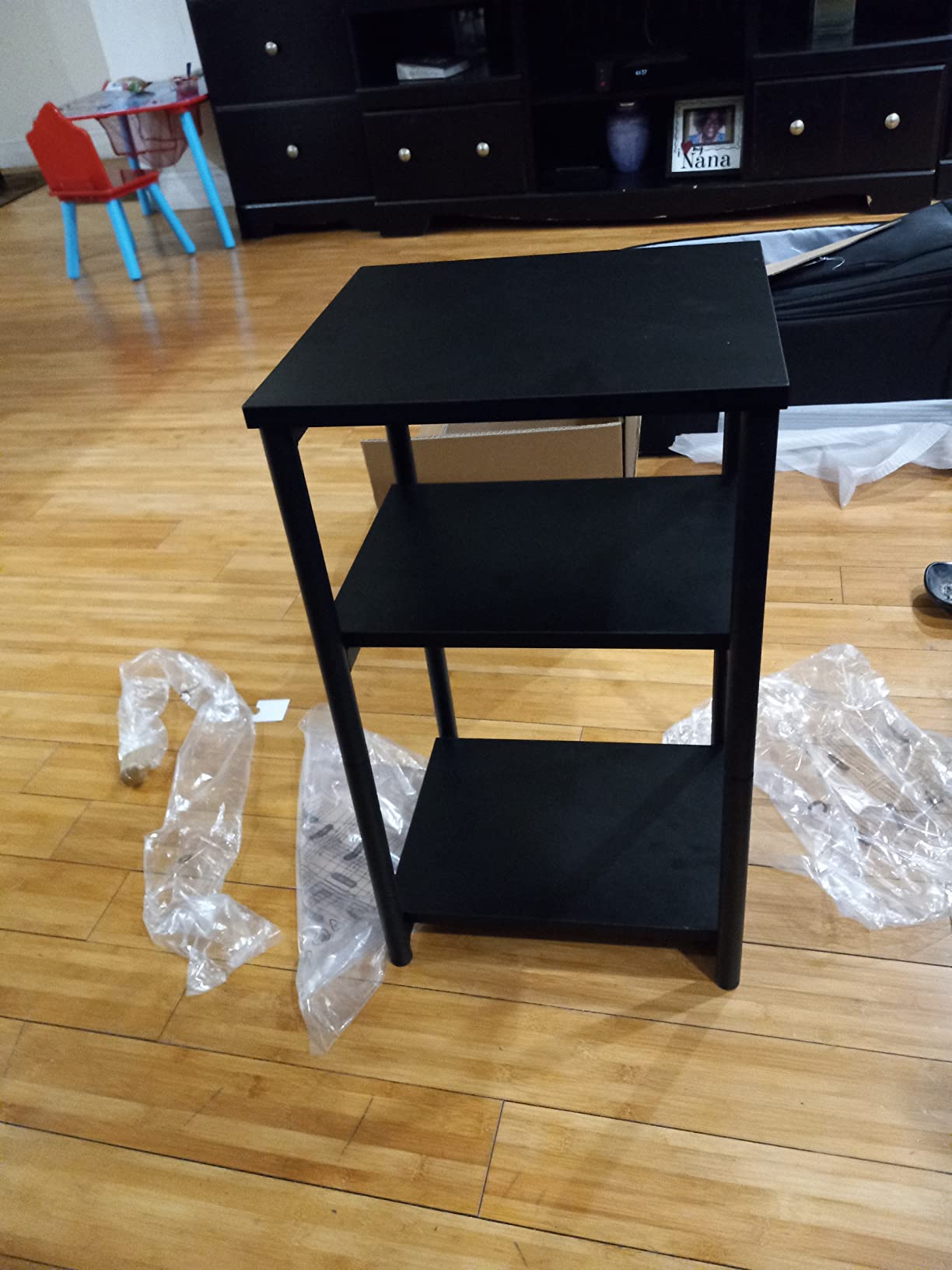 Tall Side Table, End Table with Storage Shelves, 3-Tier Slim Table, Steel Frame, Industrial Black