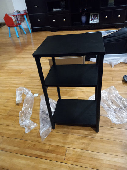 Tall Side Table, End Table with Storage Shelves, 3-Tier Slim Table, Steel Frame, Industrial Black