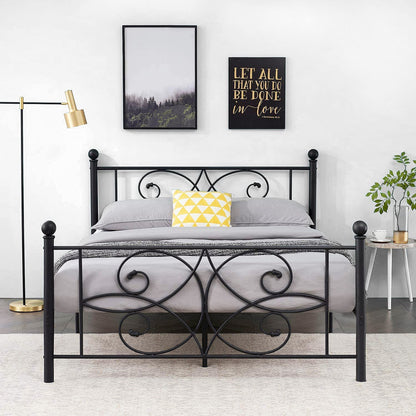 Metal Bed Frame with Headboard and Footboard, Iron Mattress Foundation No Box Spring Needed