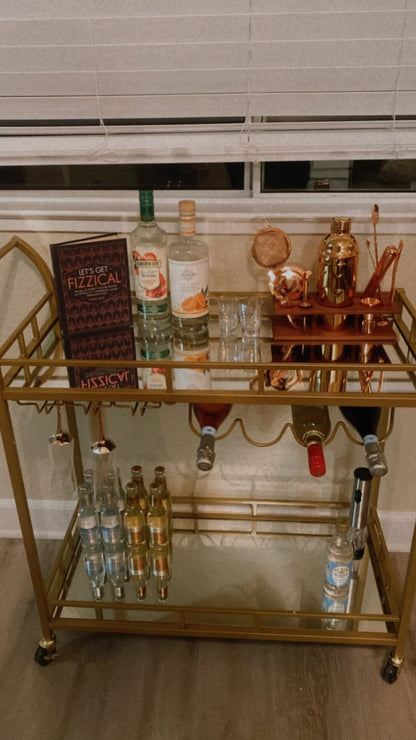 Bar Cart Gold, Home Bar Serving Cart, Wine Cart with 2 Mirrored Shelves