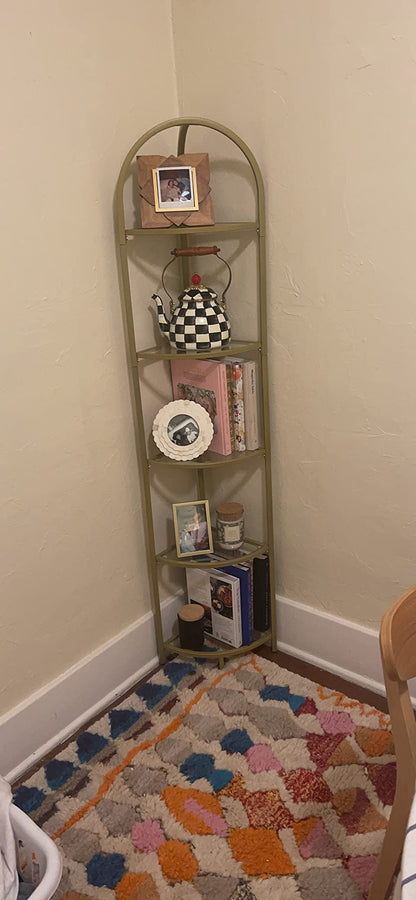Corner Shelf, 5 Tier Corner Bookshelf, Tempered Glass Shelves, Modern Style