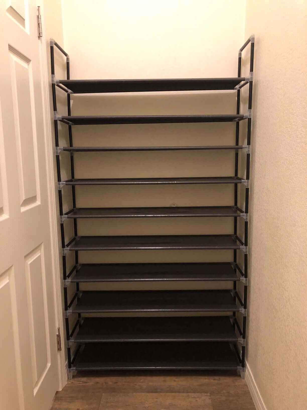 10 Tiers Shoe Rack 50 Pairs Non-Woven Fabric Shoe Tower Organizer Cabinet Black 39.4" x 11.1" x 68.9" - HWLEXTRA 