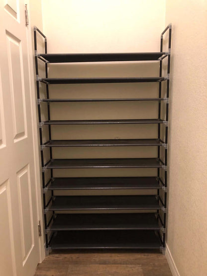 10 Tiers Shoe Rack 50 Pairs Non-Woven Fabric Shoe Tower Organizer Cabinet Black 39.4" x 11.1" x 68.9" - HWLEXTRA 
