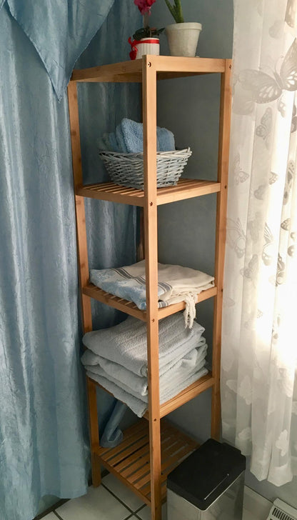 5-Tier Bamboo Bathroom Shelf, Standing Kitchen Rack, 13" x 13" x 57.5"