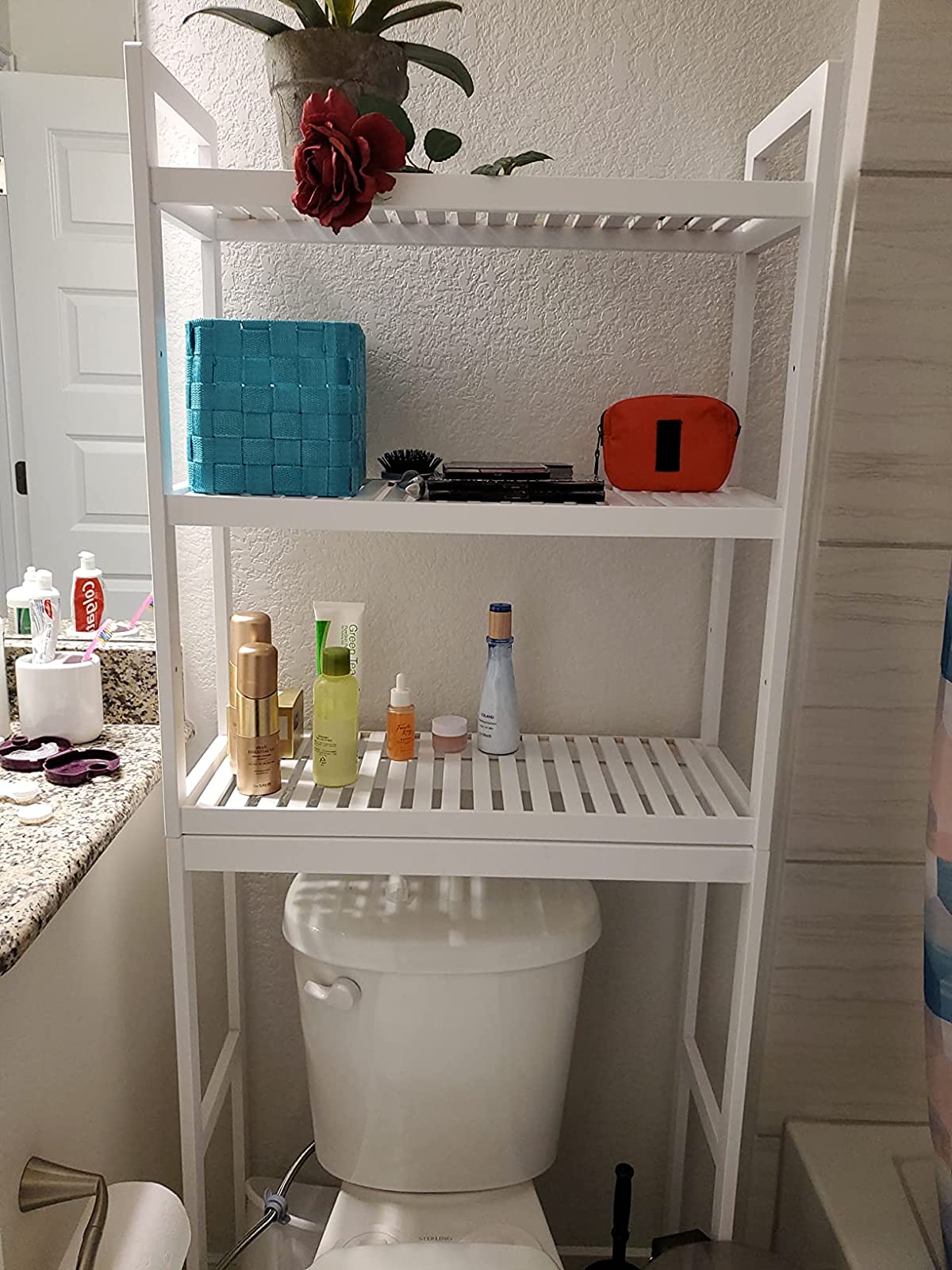 Over-the-Toilet Storage, 3-Tier Bamboo Bathroom Organizer with Adjustable Shelves, Multifunctional Toilet Rack - HWLEXTRA 