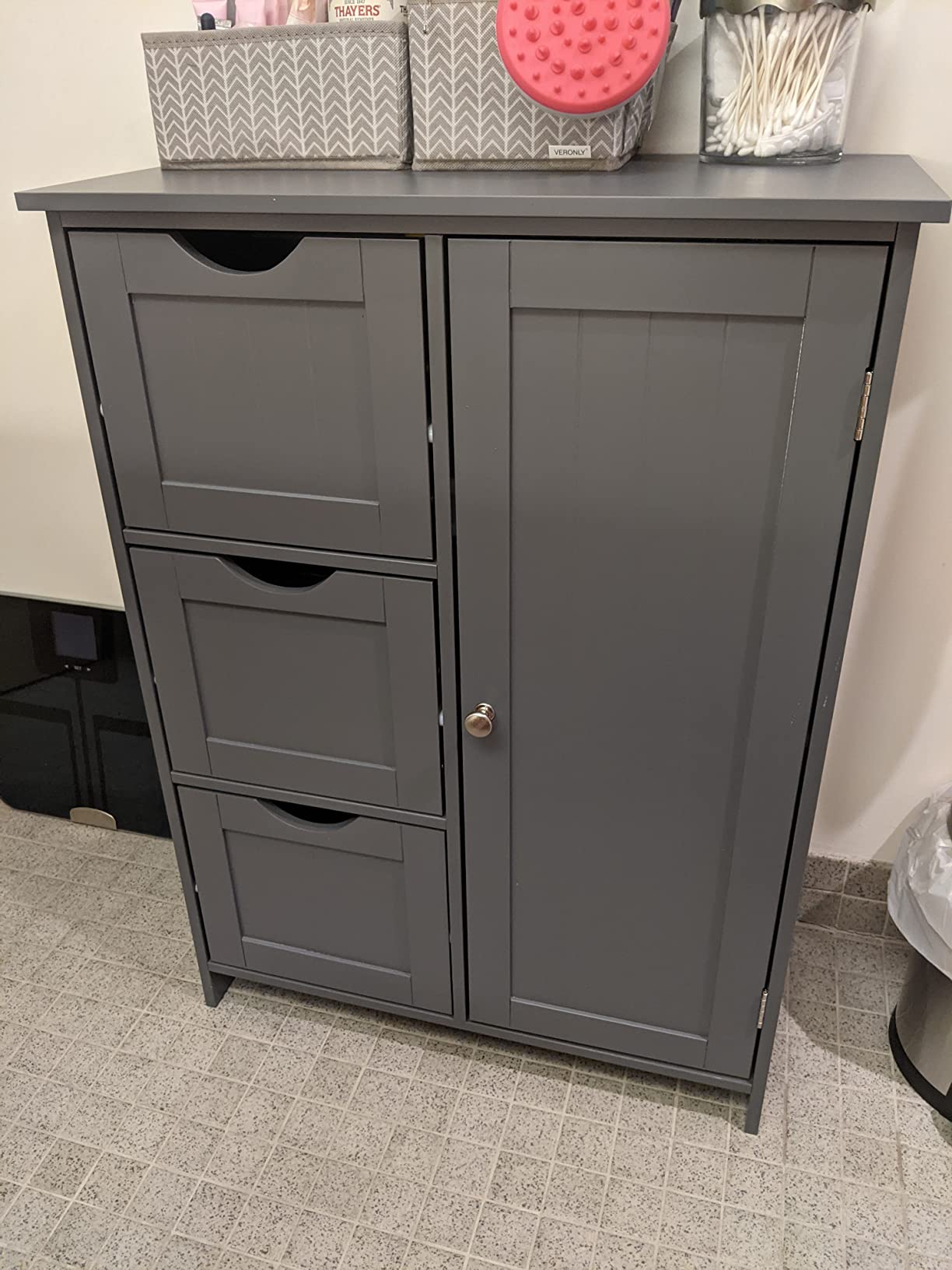 Bathroom Storage Cabinet, Floor Cabinet with 3 Large Drawers and 1 Adjustable Shelf, 23.6 x 11.8 x 31.9 Inches - HWLEXTRA 