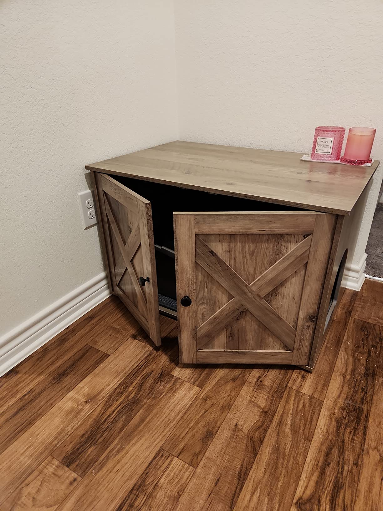 Hidden Cat Litter Box Enclosure, Wooden Cabinet Furniture, Cat Washroom with Doors