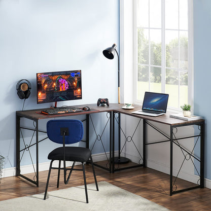 L Shaped Computer Desk, 59’’x59’’ Large Industrial Home Office Workstation, Multi-Usage Corner Gaming Table