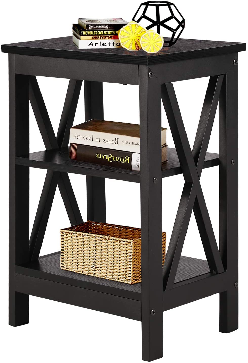 Versatile Nightstands X-Design Side End Table Night Stand Storage Shelf with Bin Drawer