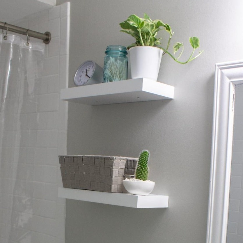 Wall Shelf 2-Set, Floating Shelf 15 Inches, Easy Install for Decorative Display Corner Invisible Bracket Support, White