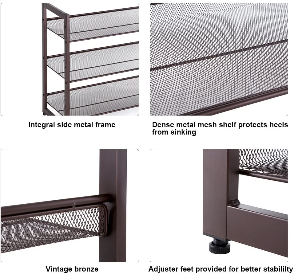 Bronze Metal Shoe Rack with Adjustable Shelves - HWLEXTRA