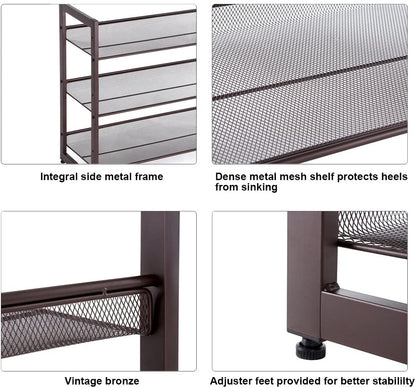 Bronze Metal Shoe Rack with Adjustable Shelves - HWLEXTRA