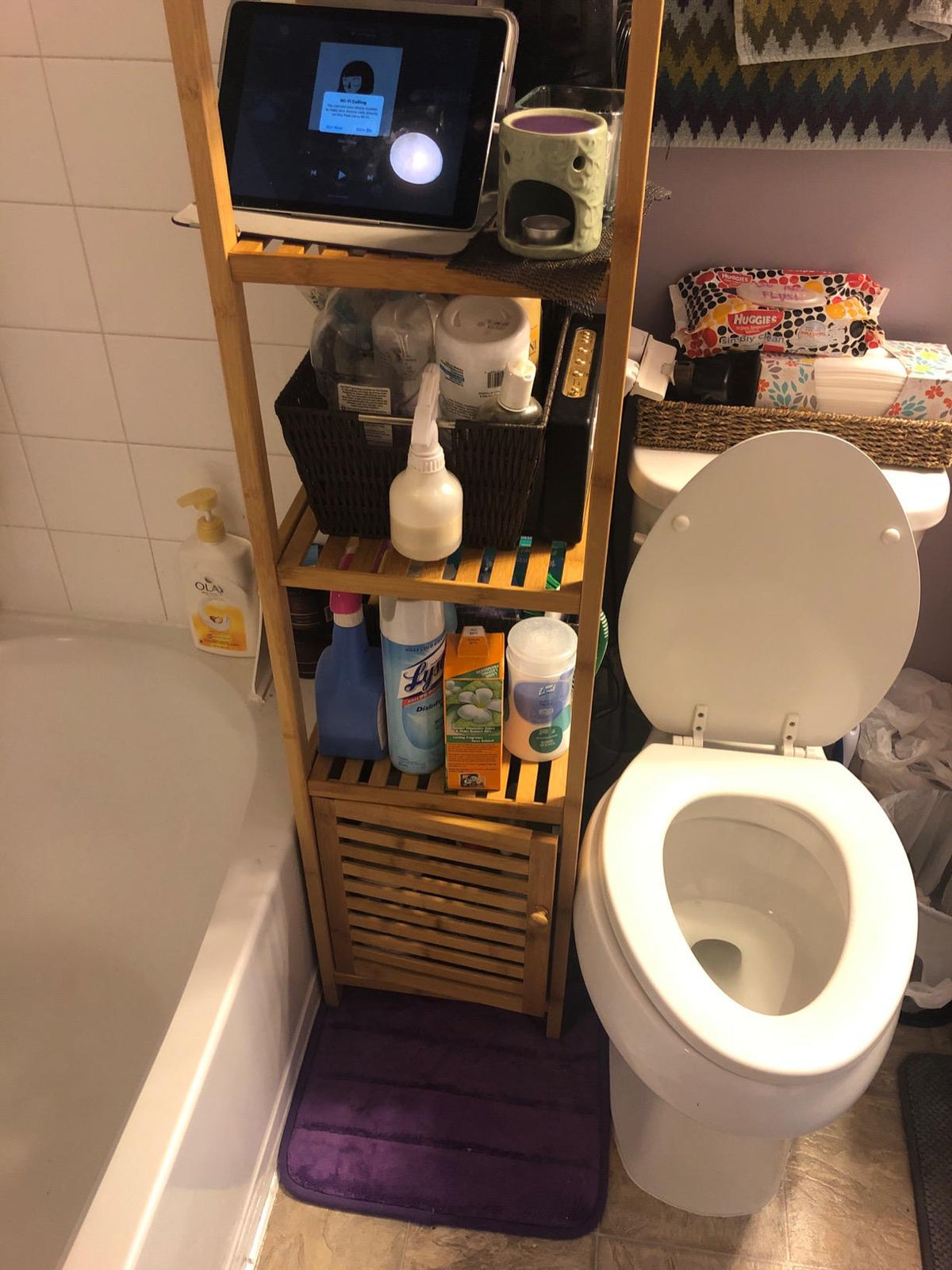 4 Tiers Bamboo Bathroom Floor Cabinet, Storage Tower Multifunctional Shelve - HWLEXTRA 