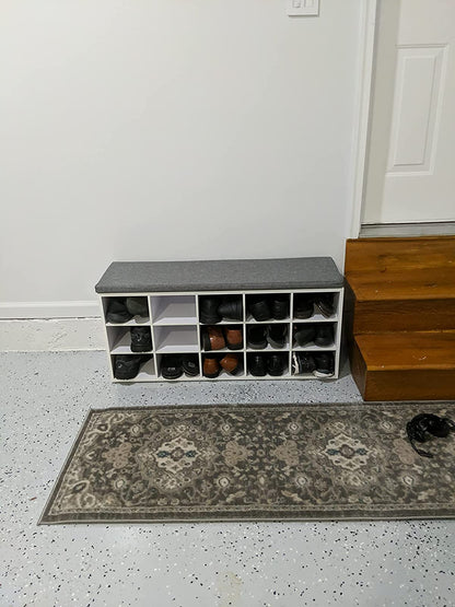 Shoe Bench with Cushion, 15-Cube Storage Bench, Holds up to 440 lb - HWLEXTRA 