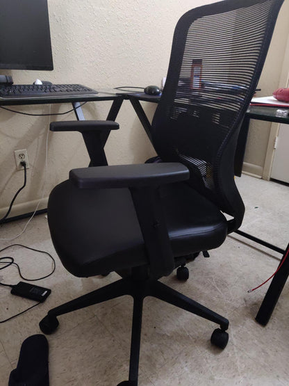 Office Chair with PU Padded Seat Cushion, Adjustable Armrest, Ergonomic Lumbar Support