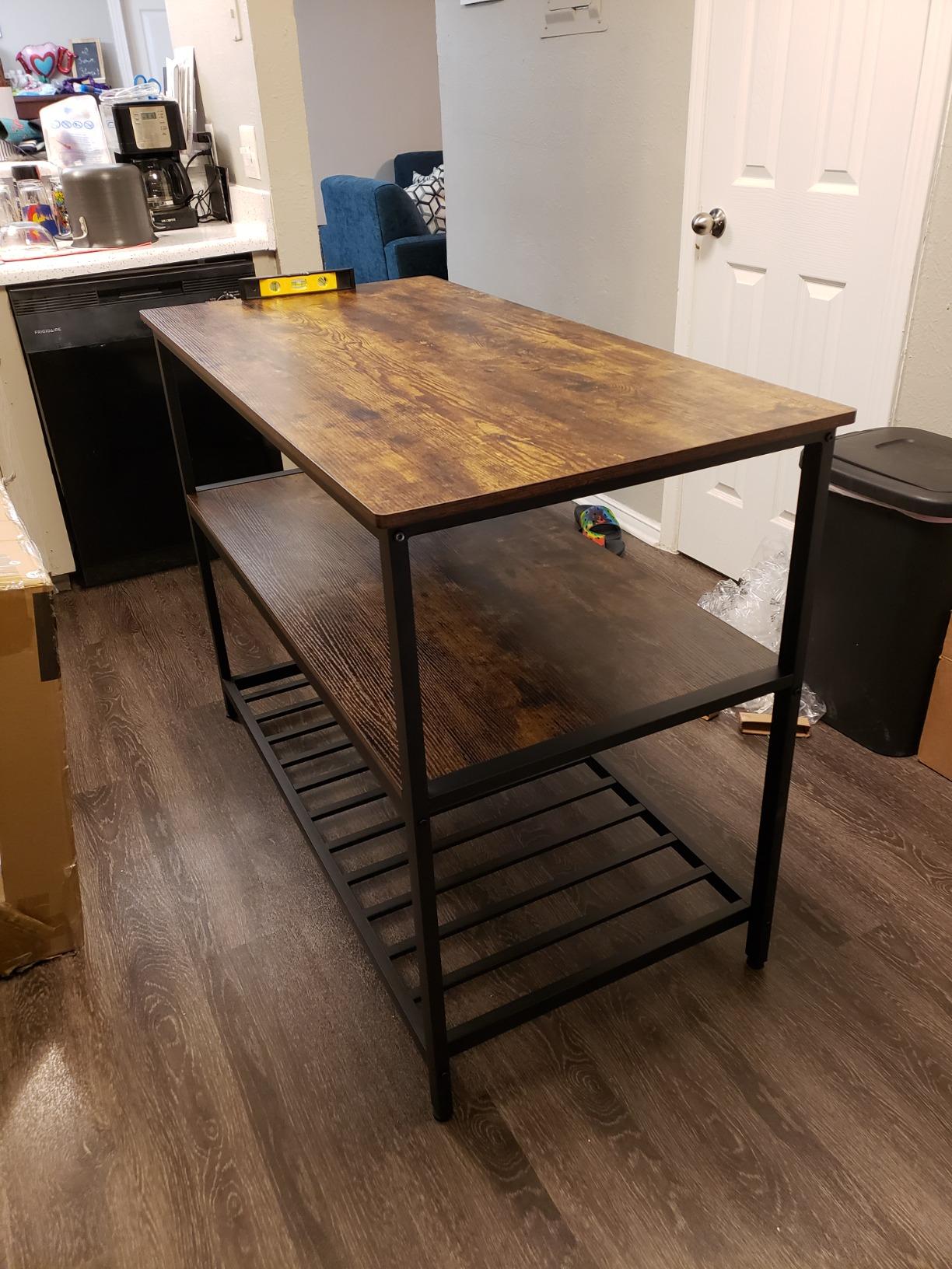 Industrial Rustic Brown 3 Shelves Kitchen Island - HWLEXTRA