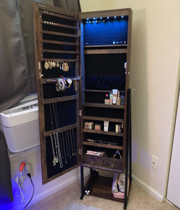 Jewelry Cabinet Armoire | 6 LEDs Mirrored Jewelry Storage