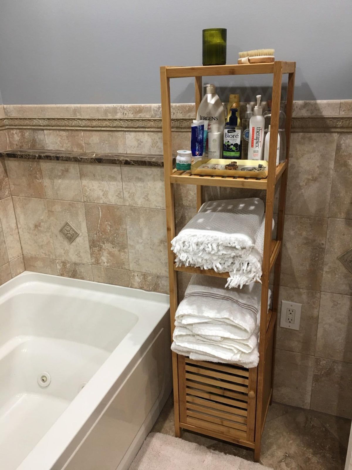 4 Tiers Bamboo Bathroom Floor Cabinet, Storage Tower Multifunctional Shelve - HWLEXTRA 