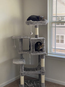 Cat Tree, Cat Tower, Cat Condo with Scratching Posts, Hammock, Plush Perch, Cat Activity Center, Light Gray