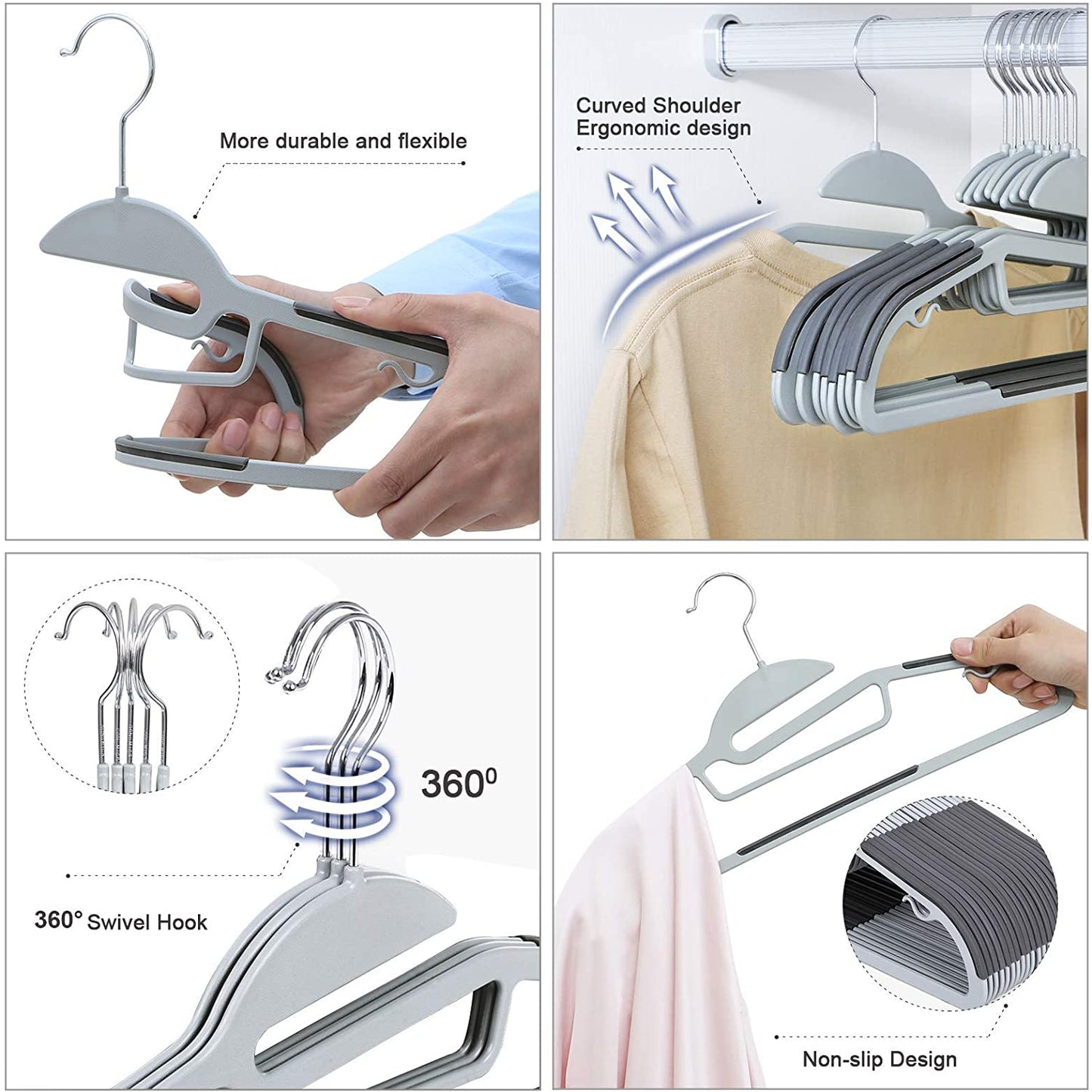 50 Pack Coat Hangers, Premium Quality Plastic Suits Hangers, Heavy Duty, S-Shaped Opening