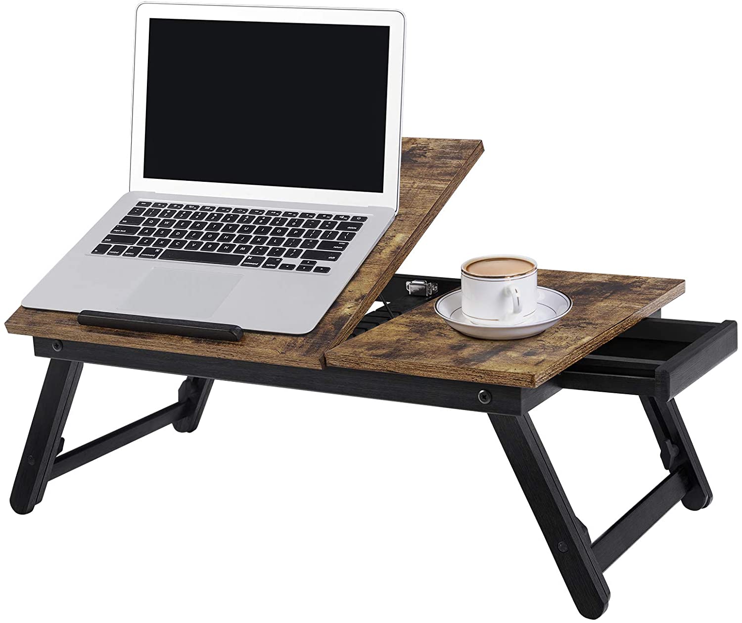 Laptop Desk for Bed or Sofa with Adjustable Tilting Top, Breakfast Serving Tray with Height Adjustable Folding Legs