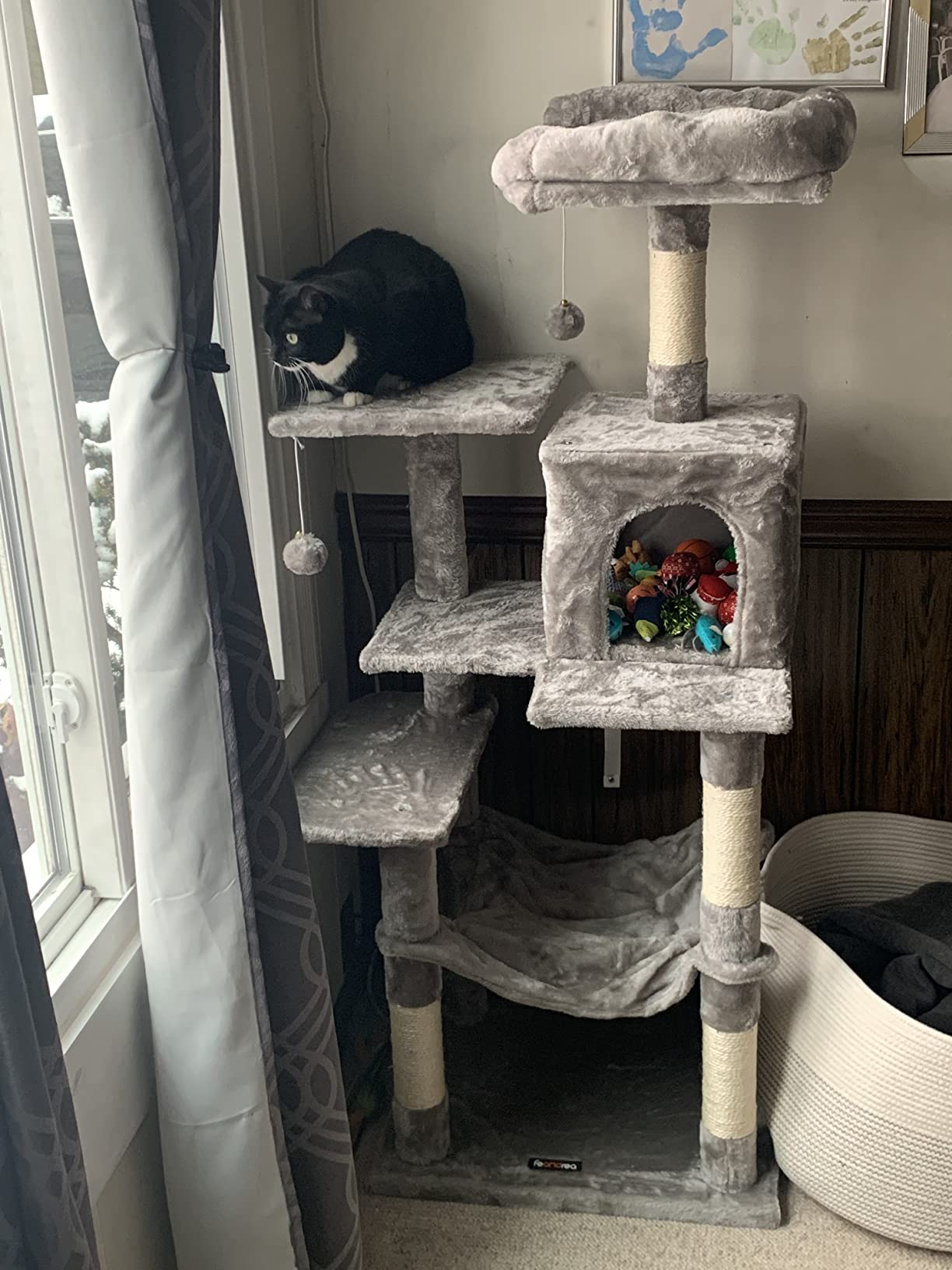Cat Tree, Cat Tower, Cat Condo with Scratching Posts, Hammock, Plush Perch, Cat Activity Center, Light Gray