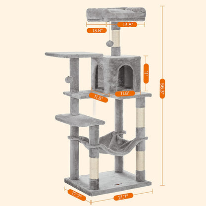 Cat Tree, Cat Tower, Cat Condo with Scratching Posts, Hammock, Plush Perch, Cat Activity Center, Light Gray