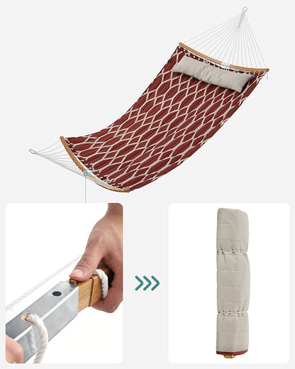 Hammock, Quilted Hammock with Curved Bamboo Spreaders, Pillow, 78.7 x 55.1 Inches - HWLEXTRA 