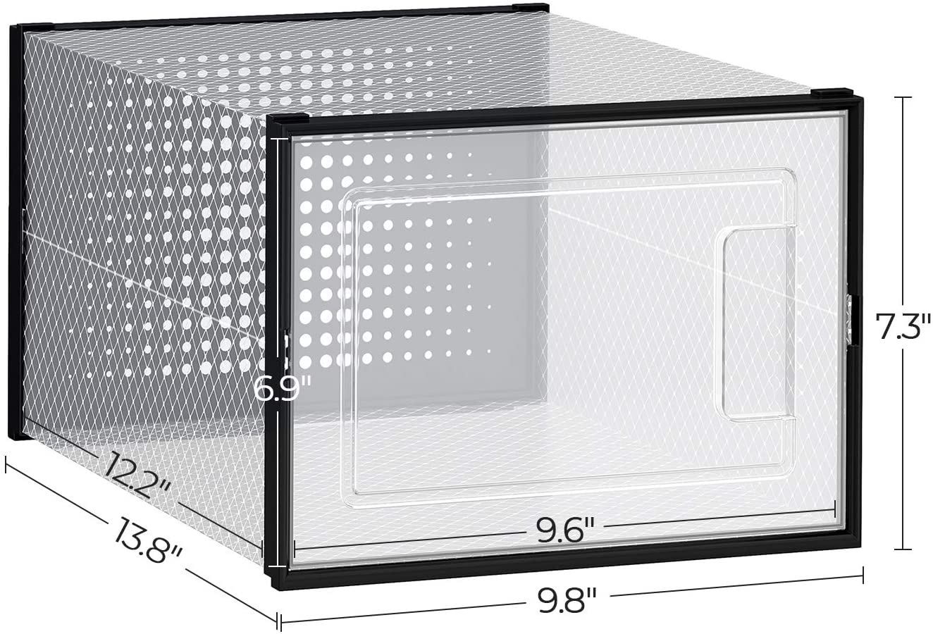 Shoe Boxes, Pack of 18 Clear Plastic Stackable Shoe Organizers, Fit up to US Size 9.5, 9.8 x 13.8 x 7.3 Inches