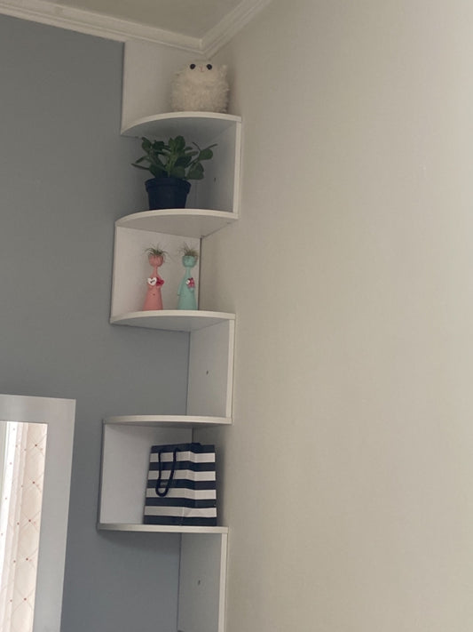 Corner Shelf, 5-Tier Floating Wall Shelf with Zigzag Design, Bookshelf, White - HWLEXTRA 