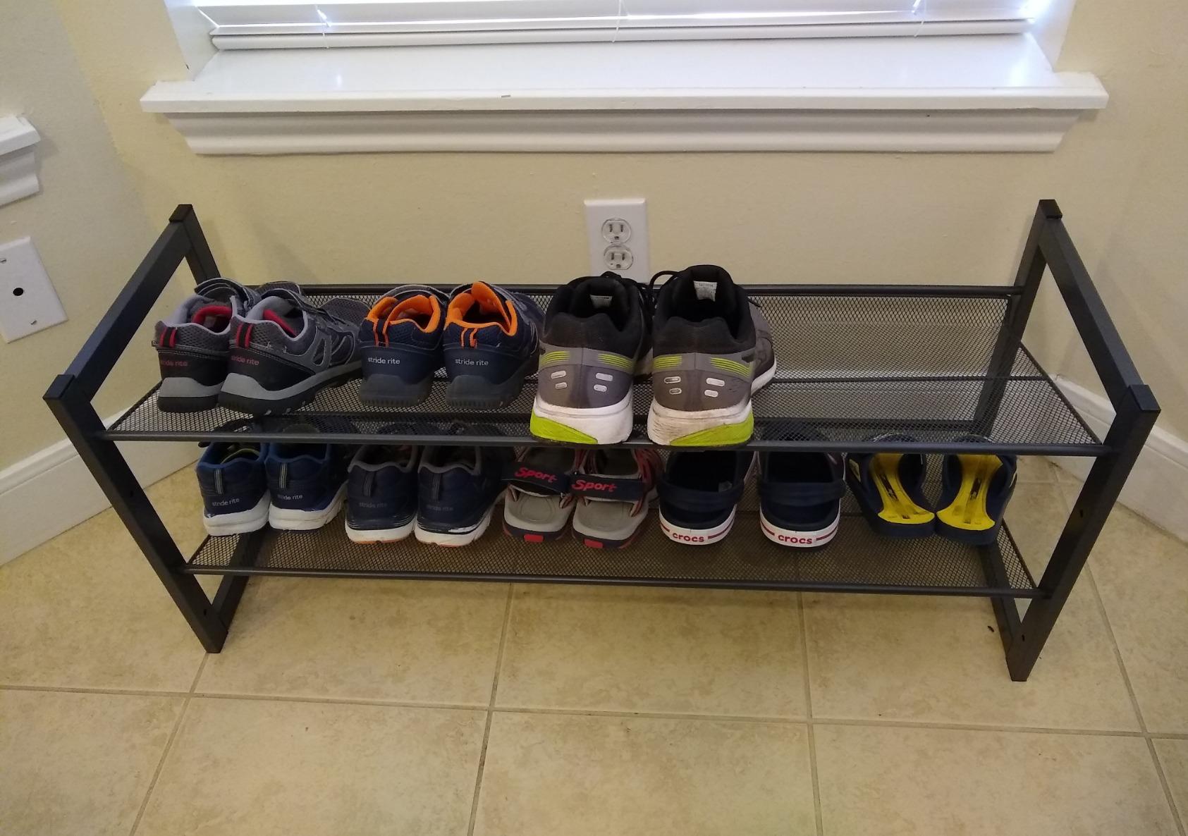 Shoe Rack, 2-Tier Stackable Shoe Storage Shelf, Metal Mesh, Flat or Angled Shoe Organizer for 8 to 10 Pairs of Shoes