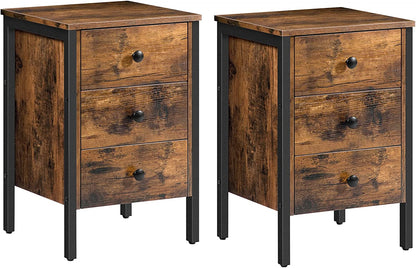 Set of 2 Nightstand, End Table with 3 Drawers and Storage Shelf, End Table