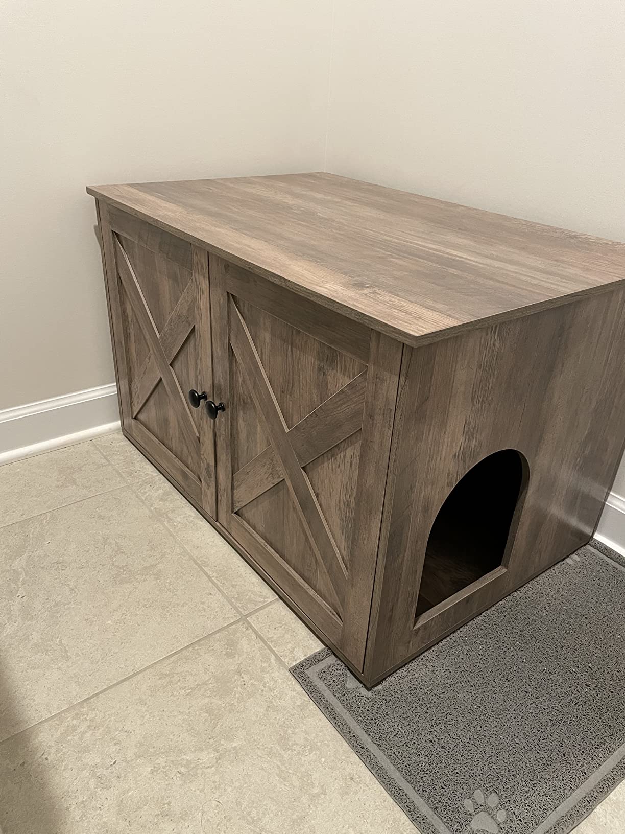 Hidden Cat Litter Box Enclosure, Wooden Cabinet Furniture, Cat Washroom with Doors