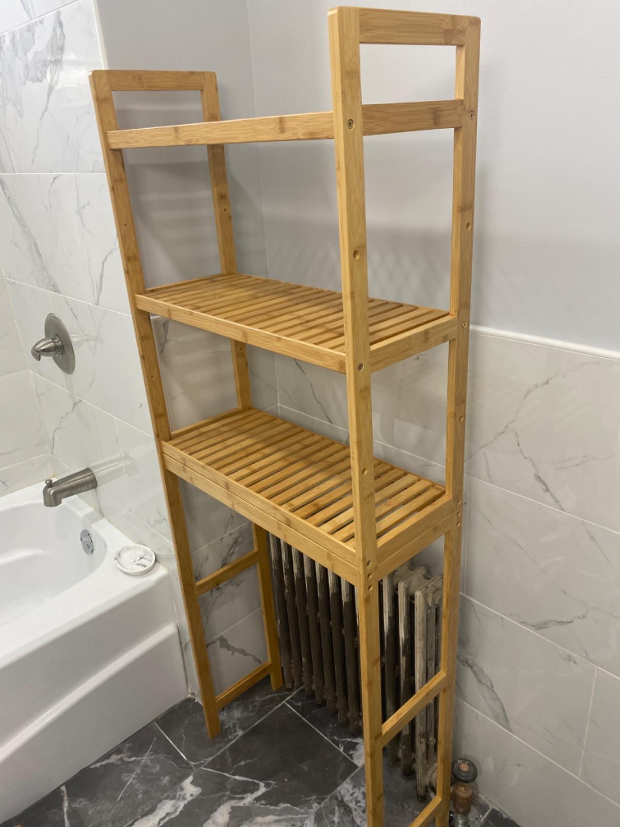 Over-the-Toilet Storage, 3-Tier Bamboo Bathroom Organizer with Adjustable Shelves, Multifunctional Toilet Rack - HWLEXTRA 